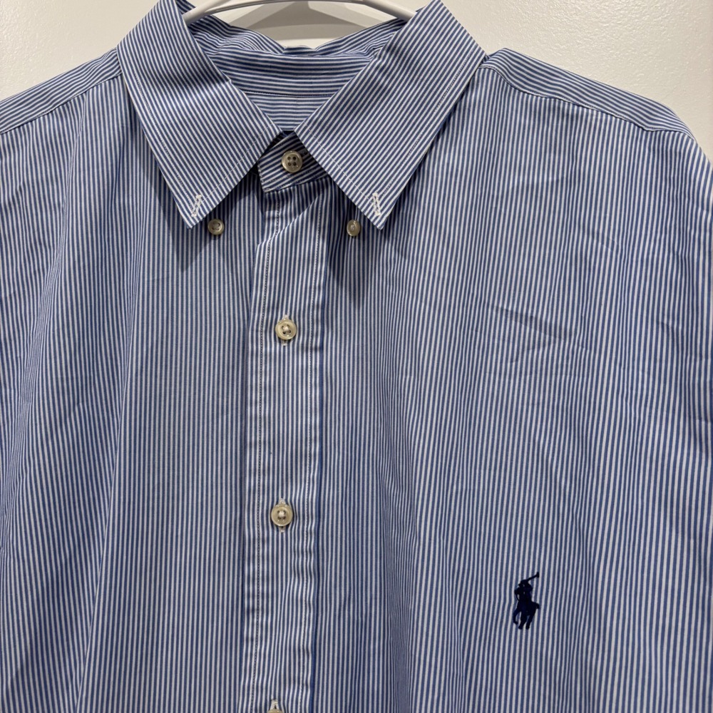 Polo Ralph Lauren Mens 2XLT Blue White Striped Cotton Stretch Button Down Shirt